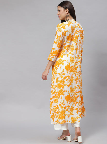 A-line Floral Print Viscose Rayon Kurta