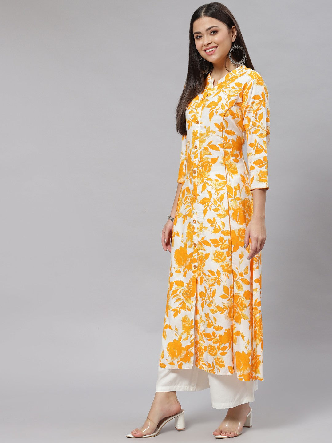 A-line Floral Print Viscose Rayon Kurta