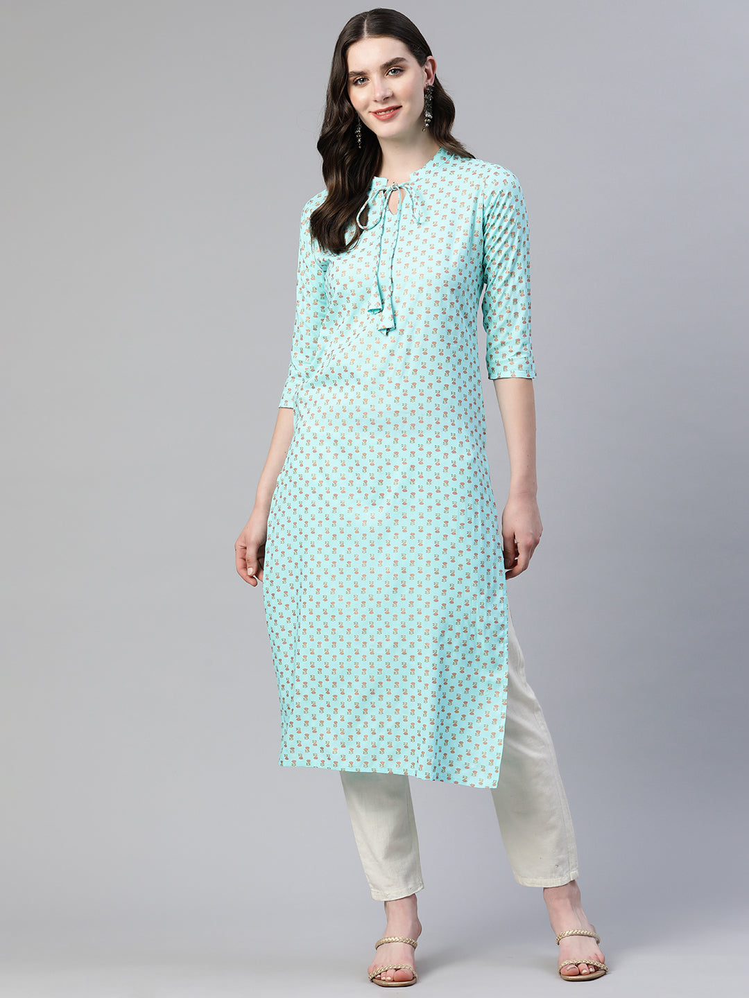 Straight Floral Print Viscose Rayon Kurta