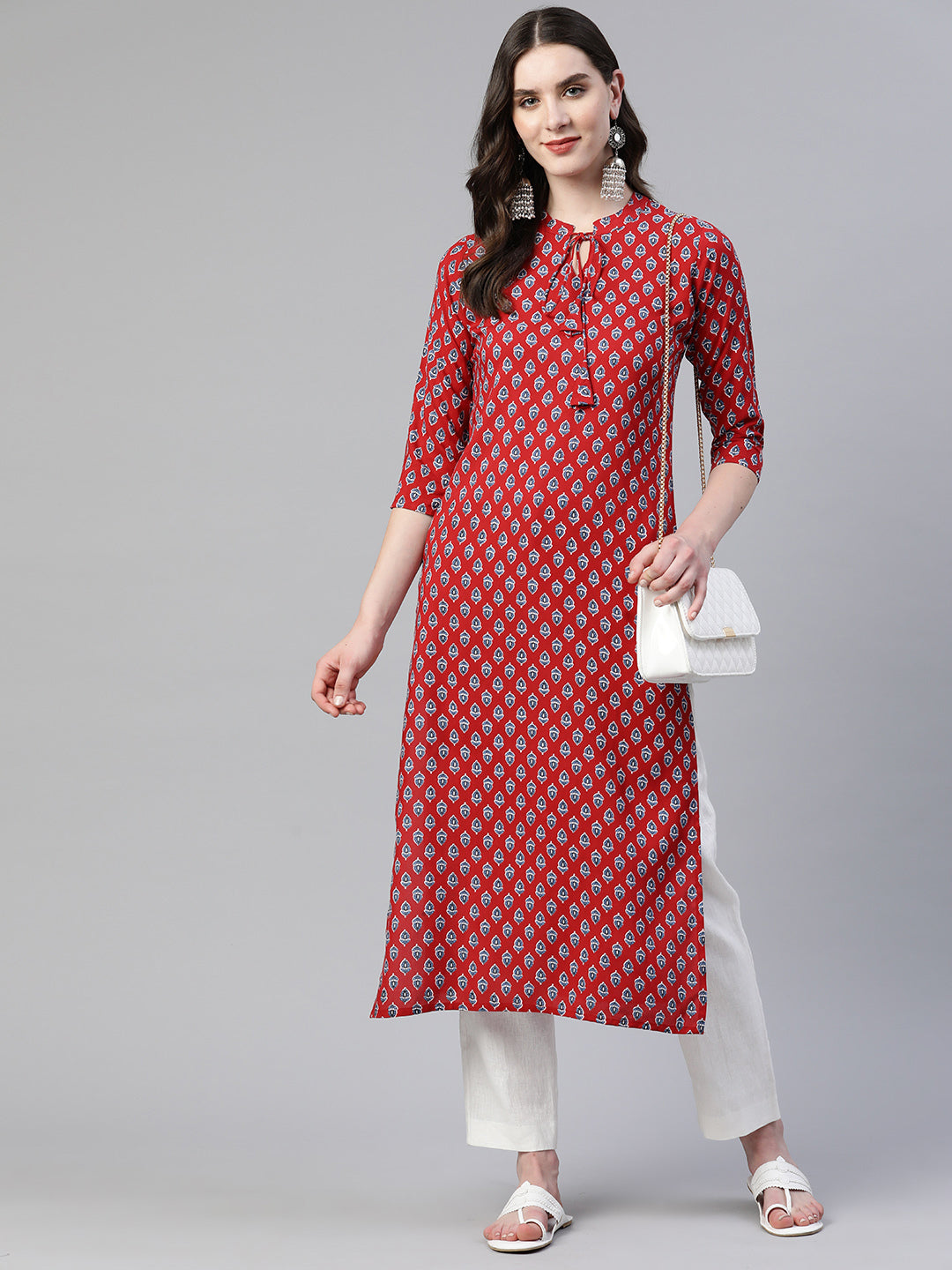 Straight Floral Print Viscose Rayon Kurta