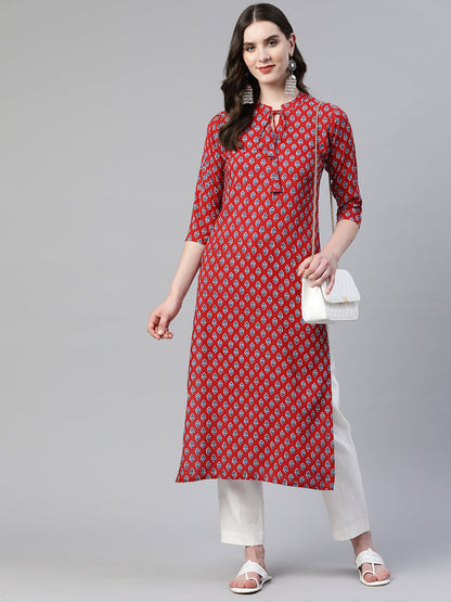 Straight Floral Print Viscose Rayon Kurta
