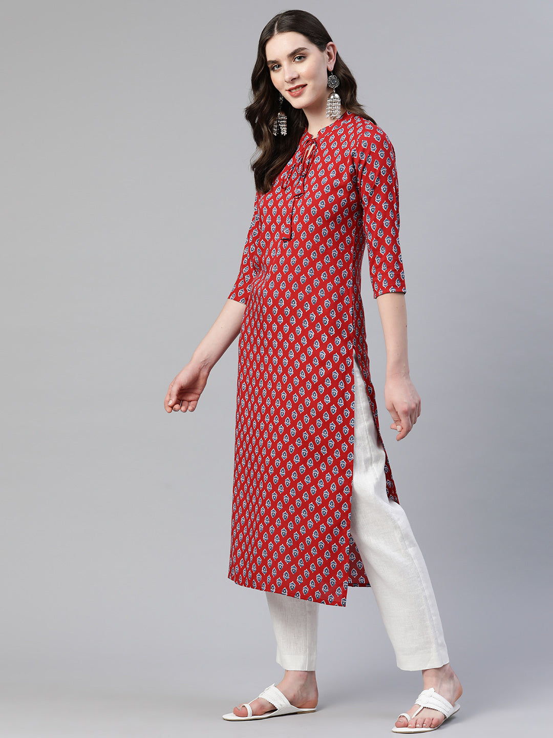 Straight Floral Print Viscose Rayon Kurta