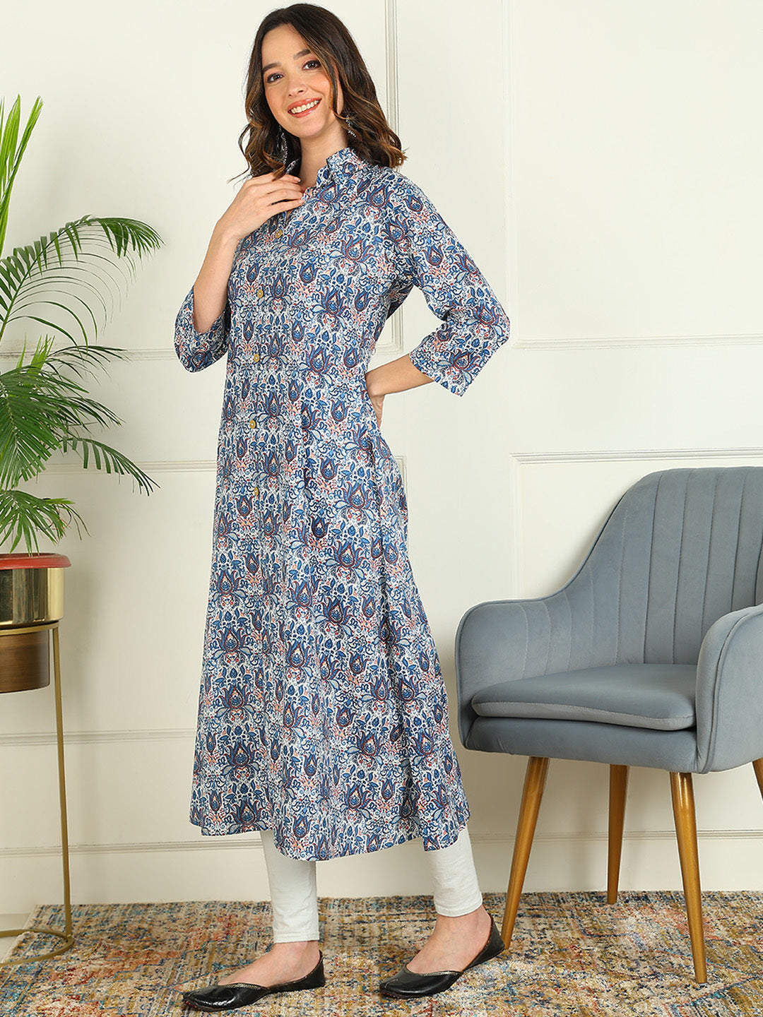 A-line Printed Pure Cotton Kurta