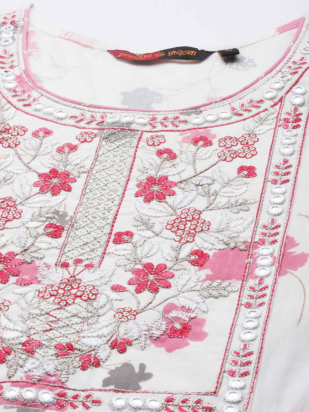 Embroidered Long A-Line Cotton Kurta Set With Dupatta