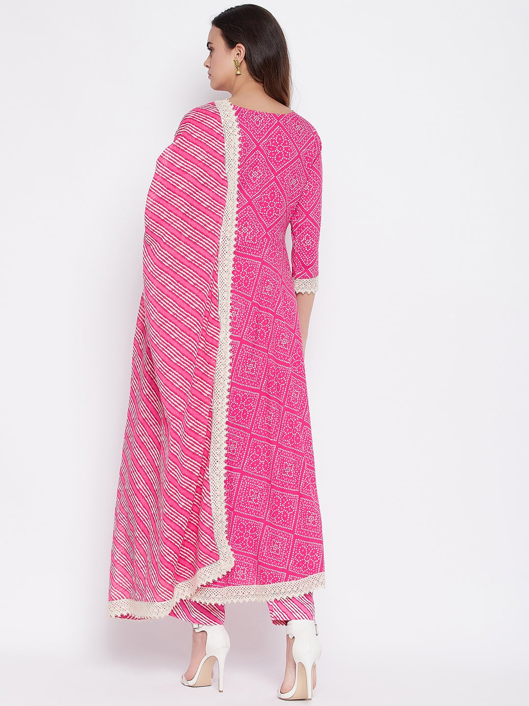 Embroidered Long A-line Cotton kurta Set With Dupatta