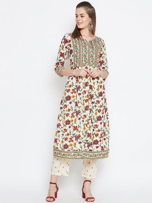 Printed Long A-line Cotton Kurta Set