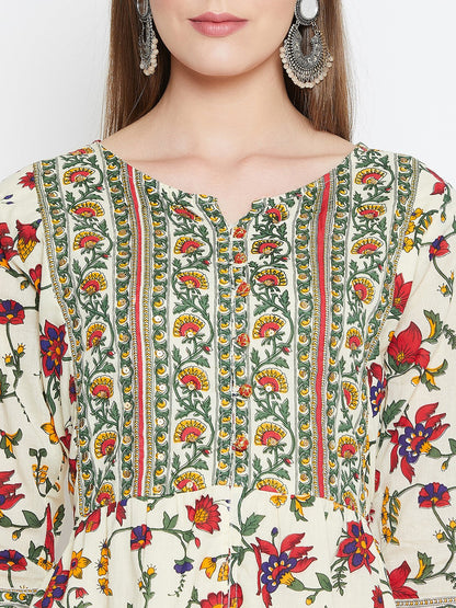 Printed Long A-line Cotton Kurta Set