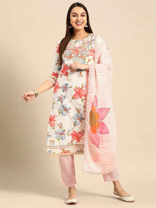 Embroidered Long Straight Cotton kurta Set