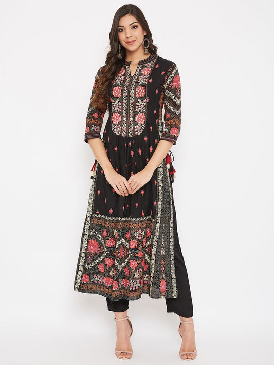 Printed Long Straight Rayon kurta Set