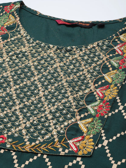Embroidered Long Straight Rayon Kurta Set