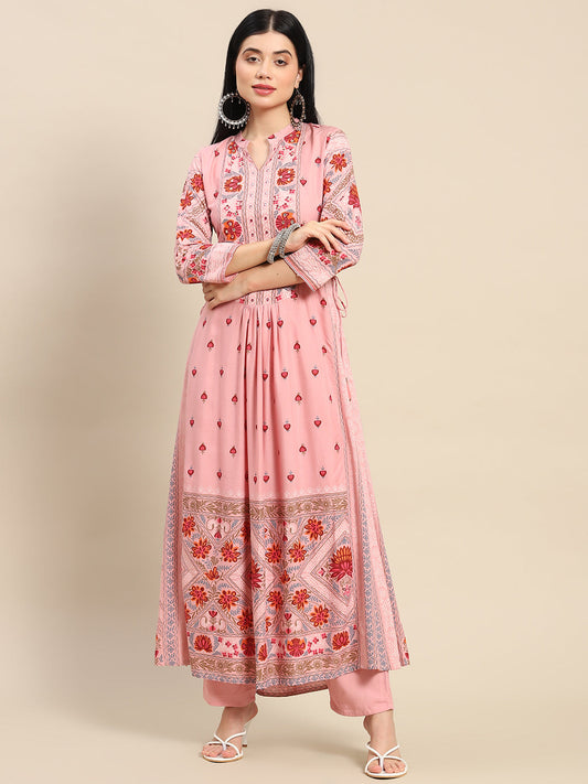 Printed Long Straight Rayon Kurta Set