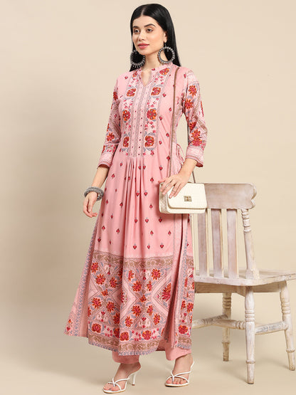 Printed Long Straight Rayon Kurta Set