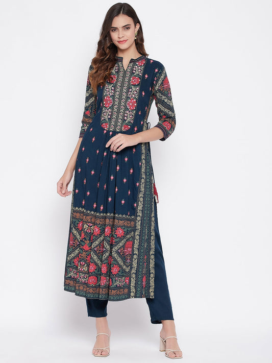Printed Long Straight Rayon Kurta Set