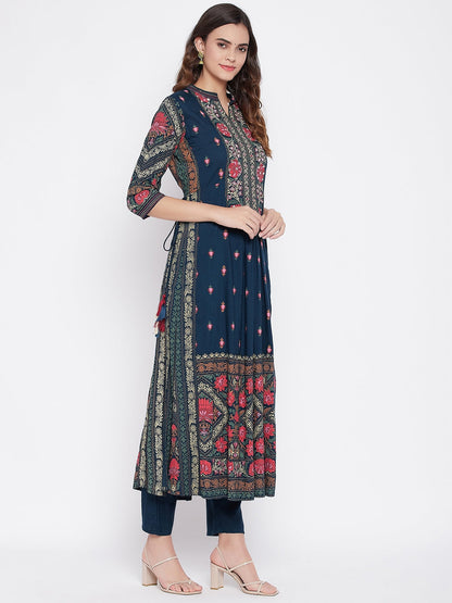 Printed Long Straight Rayon Kurta Set