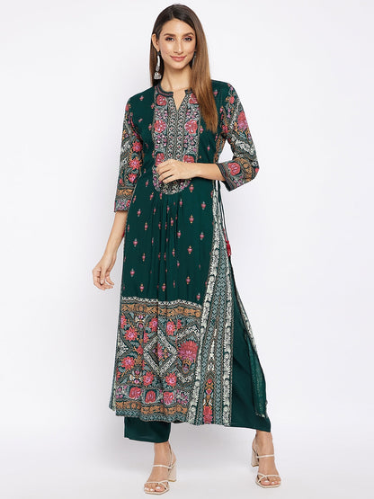 Printed Long Straight Rayon Kurta Set