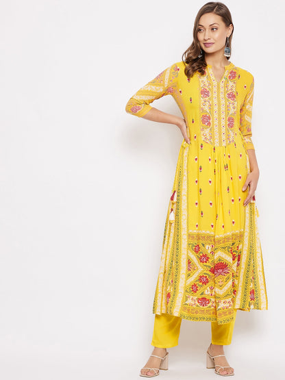 Printed Long Straight Rayon Kurta Set
