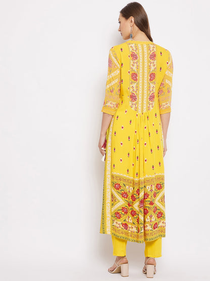 Printed Long Straight Rayon Kurta Set