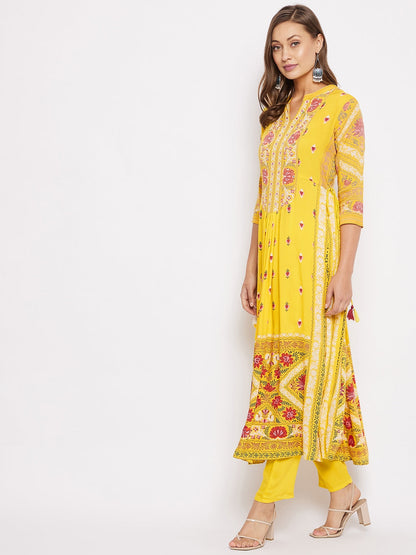 Printed Long Straight Rayon Kurta Set
