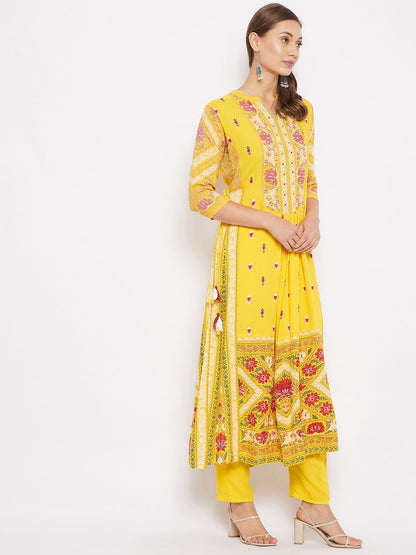 Printed Long Straight Rayon Kurta Set