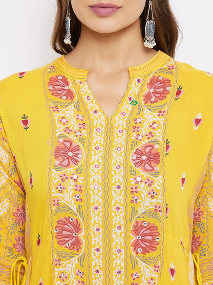Printed Long Straight Rayon Kurta Set