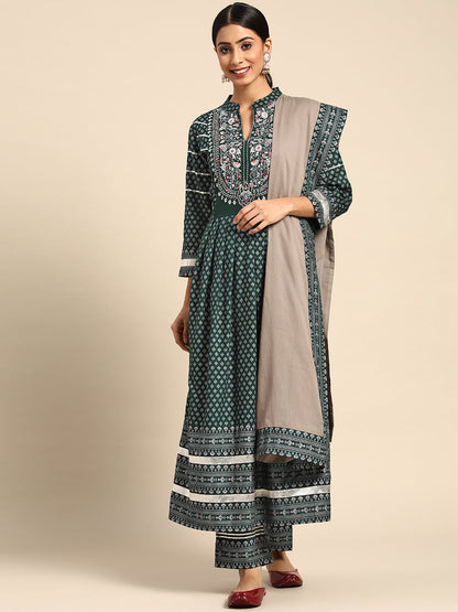 Embroidered Long A-Line Viscose Kurta Bottom With Dupatta