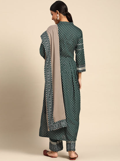 Embroidered Long A-Line Viscose Kurta Bottom With Dupatta