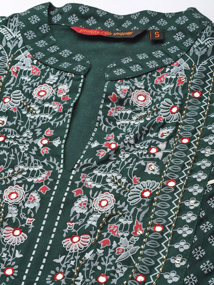Embroidered Long A-Line Viscose Kurta Set
