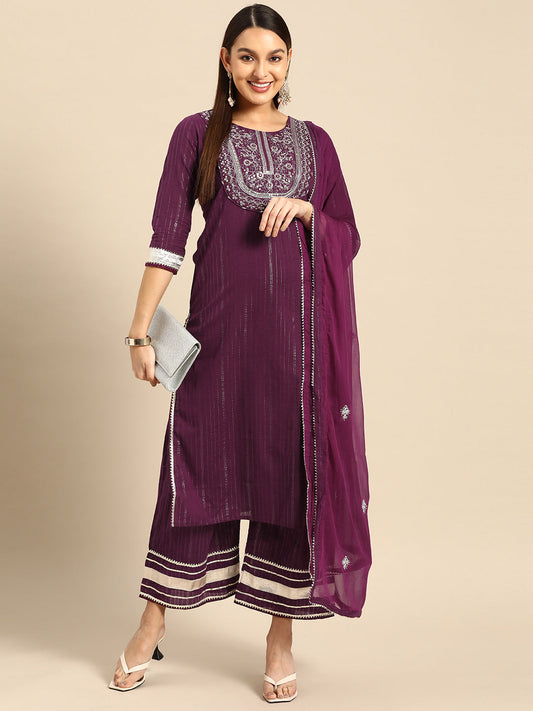 Embroidered Long Straight Cotton Kurta Set