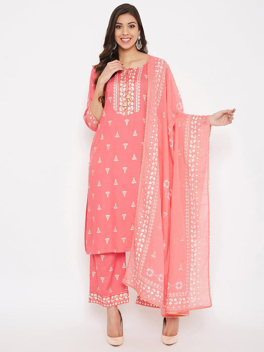 Printed Long Straight Rayon kurta Set