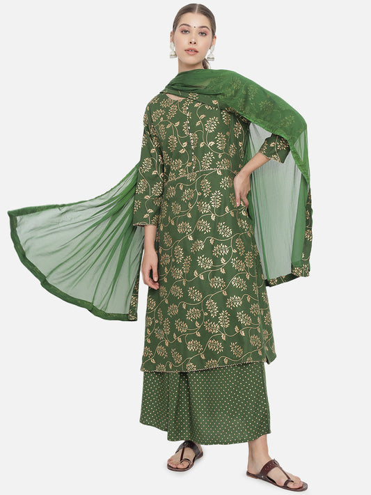 Printed Long A-line Rayon kurta Set