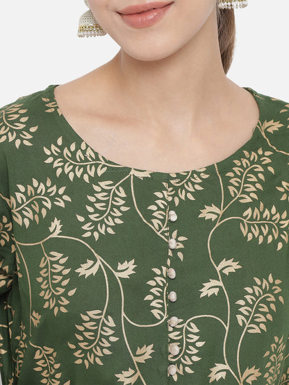 Printed Long A-line Rayon kurta Set