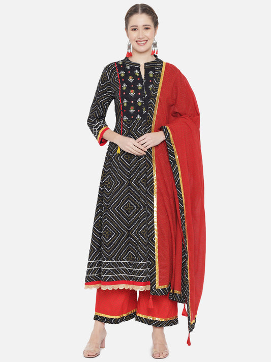 Embroidered Long A-line Rayon kurta Set