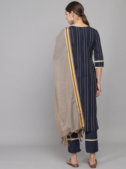 Embroidered Long Straight Cotton Blend kurta Set