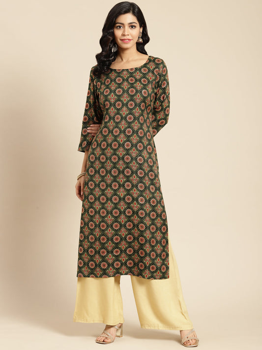 Printed Long Straight Rayon kurta Set