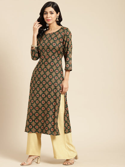 Printed Long Straight Rayon kurta Set