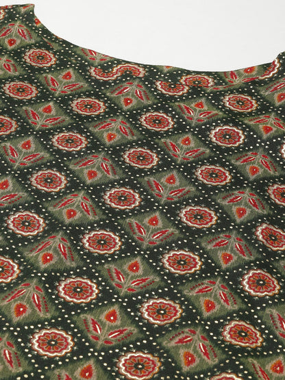 Printed Long Straight Rayon kurta Set