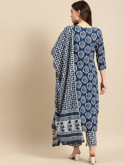 Printed Long Straight Cotton Blend kurta Set