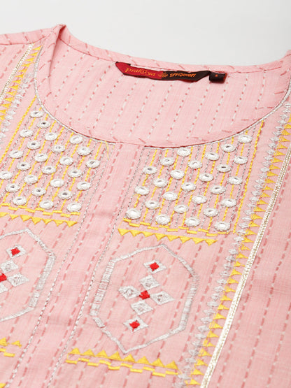 Embroidered Long Straight Cotton Blend Kurta Bottom With Dupatta