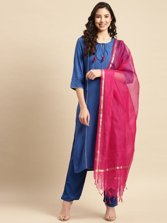 Solid Long Straight Rayon kurta Set