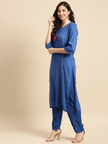 Solid Long Straight Rayon kurta Set