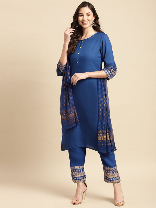Printed Long Straight Rayon kurta Set
