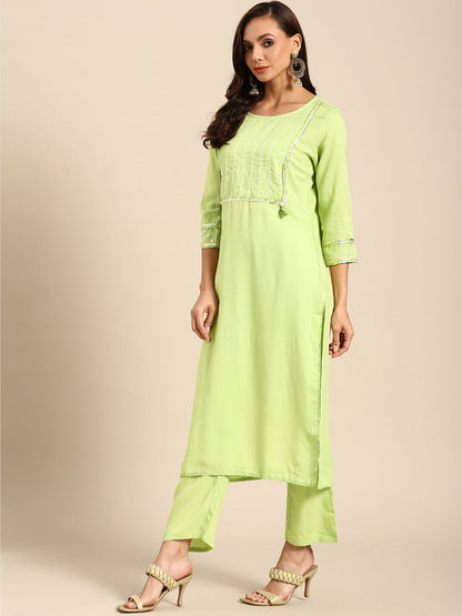 Printed Long Straight Rayon Kurta Set
