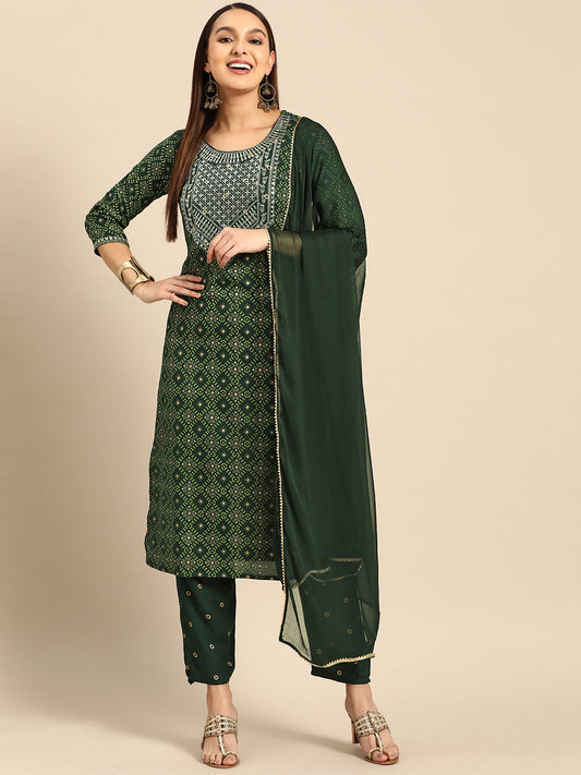 Embroidered Long Straight Rayon kurta Set