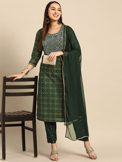 Embroidered Long Straight Rayon kurta Set