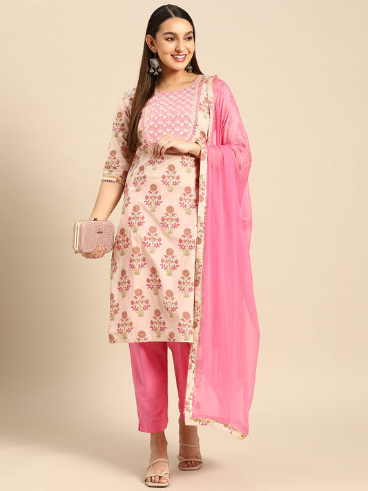 Embroidered Long Straight Cotton kurta Set