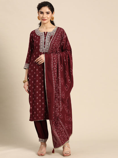 Embroidered Long Straight Rayon kurta Set