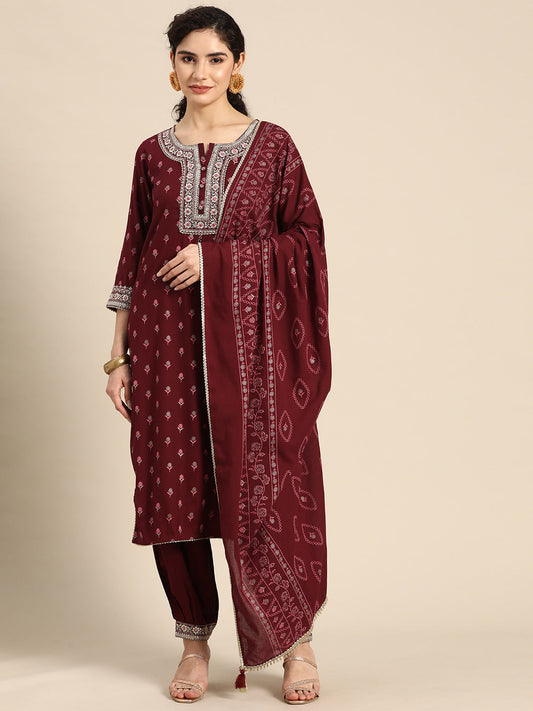 Embroidered Long Straight Rayon kurta Set