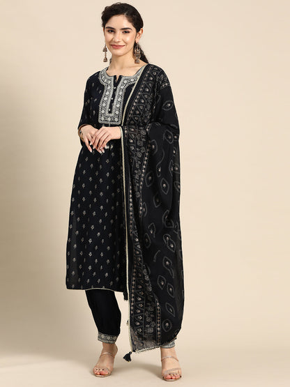 Embroidered Long Straight Rayon kurta Set