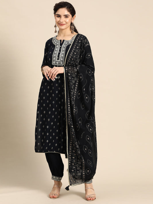 Embroidered Long Straight Rayon kurta Set