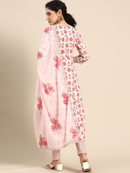 Embroidered Long A-line Cotton kurta Set